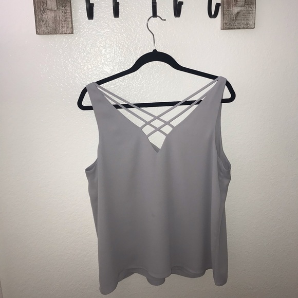 Express Tops - Express Grey-Silver Cami Tank Criss-Cross Top